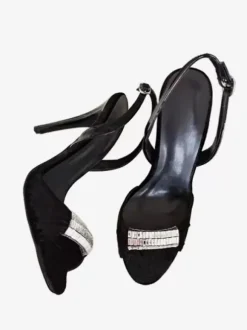 Sandales Rouges En Velours Chaussures De Soirée Talons Hauts À Bout Ouvert Bride