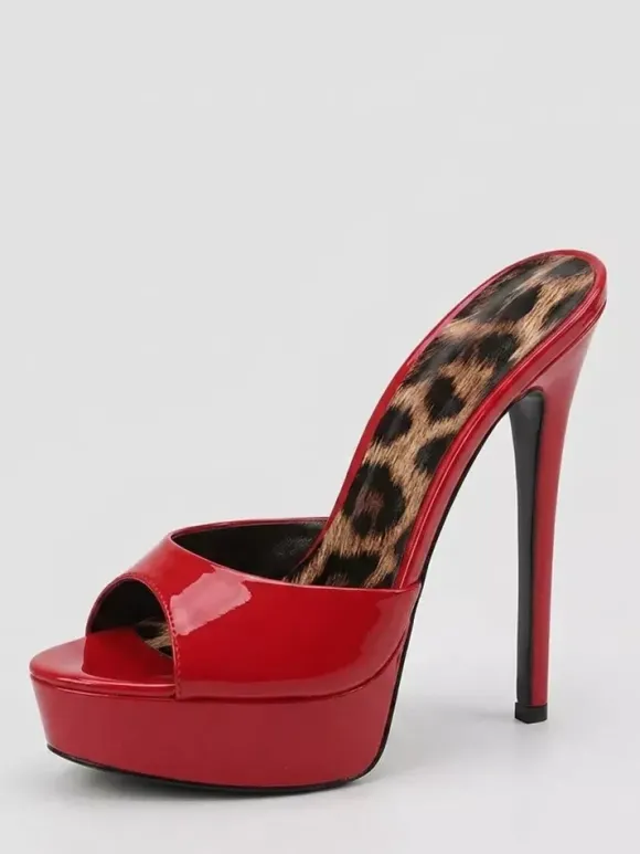 Sandales rouges sexy à plateforme et bout ouvert talons hauts