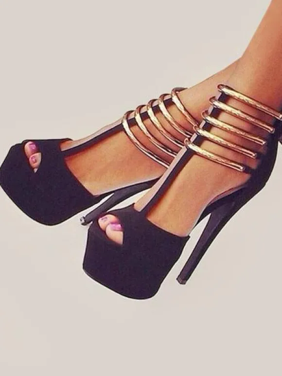Sandales Sexy 2026 Noir Suédé Plateforme Bout Ouvert T Type Sangle de Cheville Sandales Femmes Sandales Talon Haut