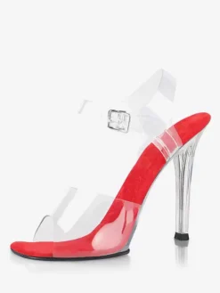 Sandales sexy à talons hauts avec tige en PVC transparent et bout ouvert boucle de 04" et chaussures sexy de 47"