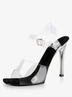 Sandales sexy à talons hauts avec tige en PVC transparent et bout ouvert boucle de 04
