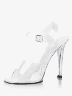Sandales sexy à talons hauts avec tige en PVC transparent et bout ouvert boucle de 04
