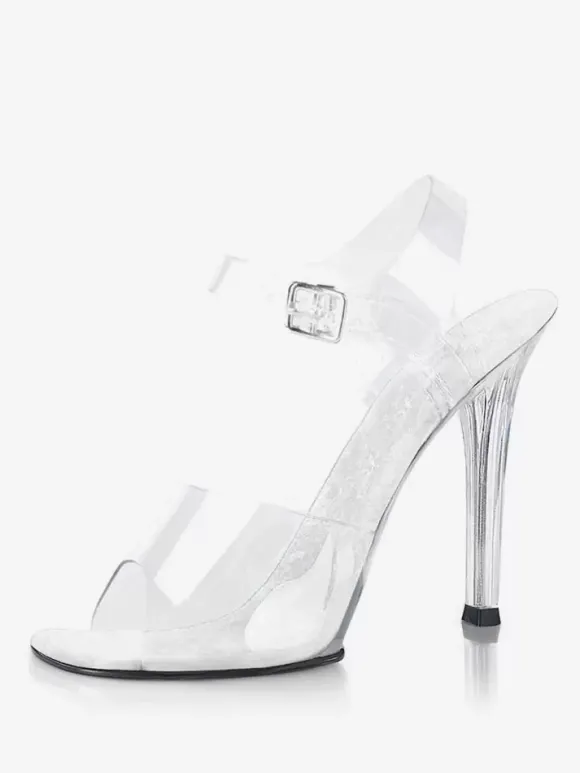 Sandales sexy à talons hauts avec tige en PVC transparent et bout ouvert boucle de 04" et chaussures sexy de 47"