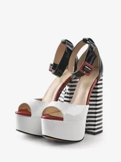 Sandales Sexy À Talons Hauts Plateforme Bout Ouvert Boucle Bride À La Cheville Chaussures À Talons Bloc