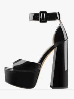 Sandales Sexy À Talons Hauts Plateforme Bout Ouvert Boucle Bride À La Cheville Chaussures À Talons Bloc