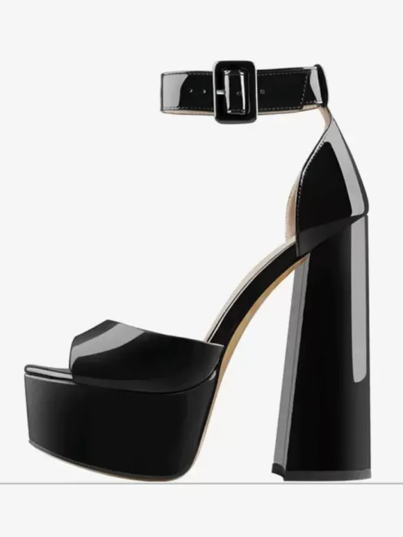 Sandales Sexy À Talons Hauts Plateforme Bout Ouvert Boucle Bride À La Cheville Chaussures À Talons Bloc