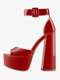 Sandales Sexy À Talons Hauts Plateforme Bout Ouvert Boucle Bride À La Cheville Chaussures À Talons Bloc