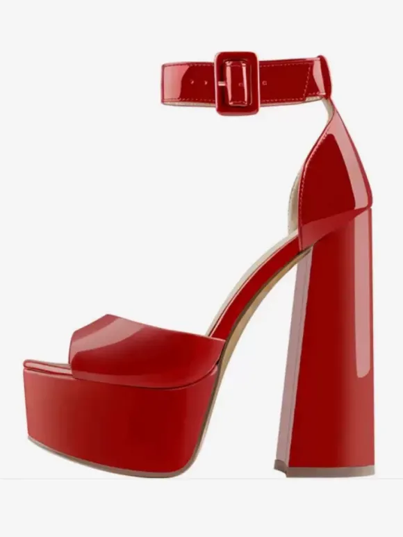Sandales Sexy À Talons Hauts Plateforme Bout Ouvert Boucle Bride À La Cheville Chaussures À Talons Bloc