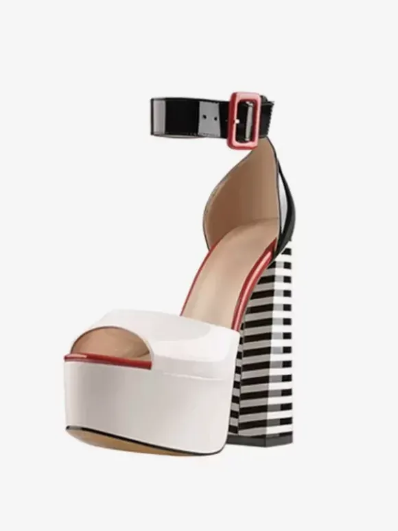 Sandales Sexy À Talons Hauts Plateforme Bout Ouvert Boucle Bride À La Cheville Chaussures À Talons Bloc