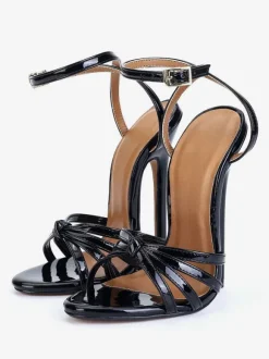 Sandales sexy à talons hauts en cuir PU noir à bout ouvert 5 9 "Chaussures sexy
