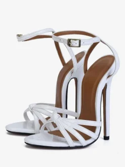 Sandales sexy à talons hauts en cuir PU noir à bout ouvert 5 9 