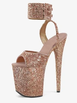 Sandales Sexy à Talons Hauts Noisette Synthétique Cuir Peep Toe Stiletto Chaussures Sexy