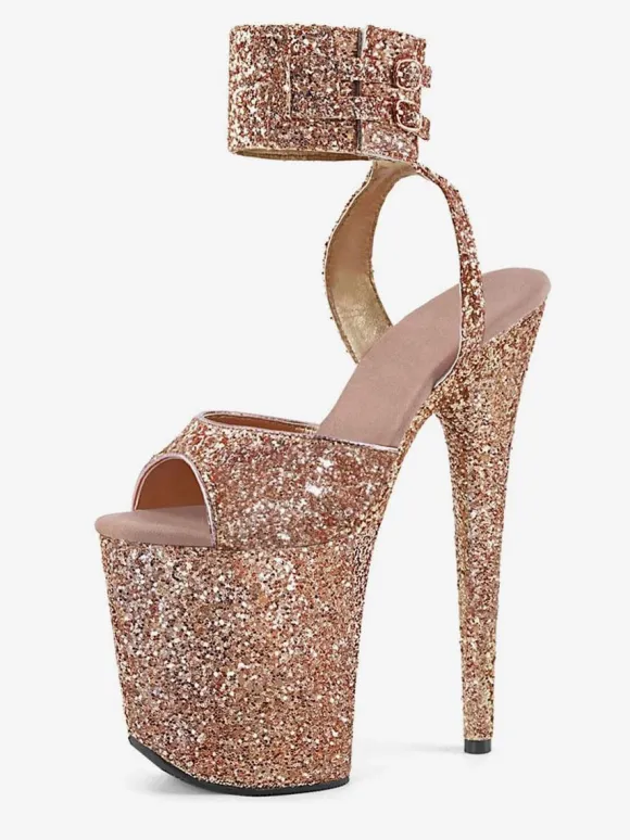 Sandales Sexy à Talons Hauts Noisette Synthétique Cuir Peep Toe Stiletto Chaussures Sexy
