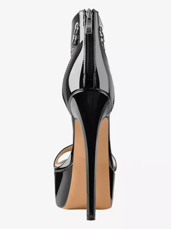 Sandales sexy à talons hauts et bout ouvert avec bride à la cheville et chaîne