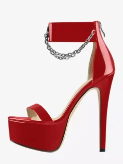 Sandales sexy à talons hauts et bout ouvert avec bride à la cheville et chaîne