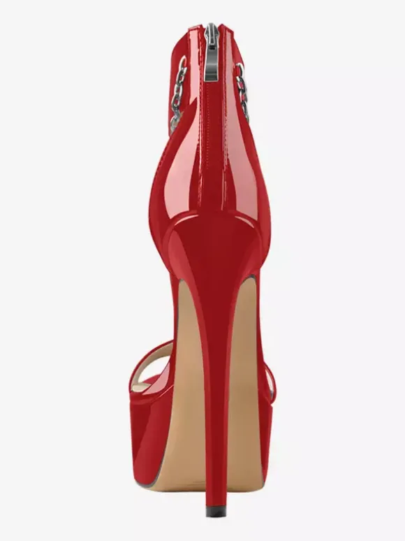 Sandales sexy à talons hauts et bout ouvert avec bride à la cheville et chaîne