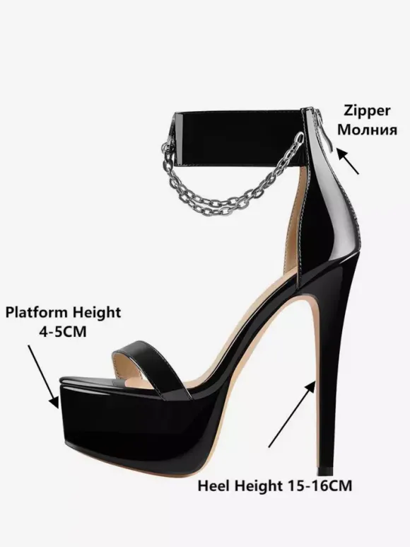 Sandales sexy à talons hauts et bout ouvert avec bride à la cheville et chaîne