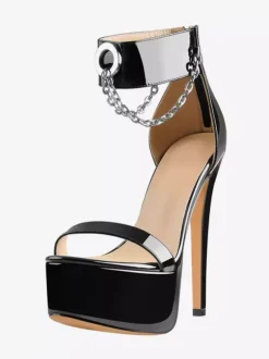 Sandales sexy à talons hauts et bout ouvert avec bride à la cheville et chaîne