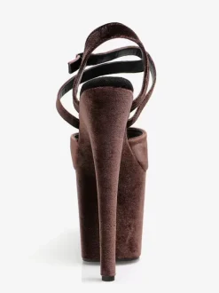 Sandales sexy à talons hauts avec tige en micro-daim marron foncé et bout ouvert boucle de 39 pouces chaussures sexy de 79 pouces