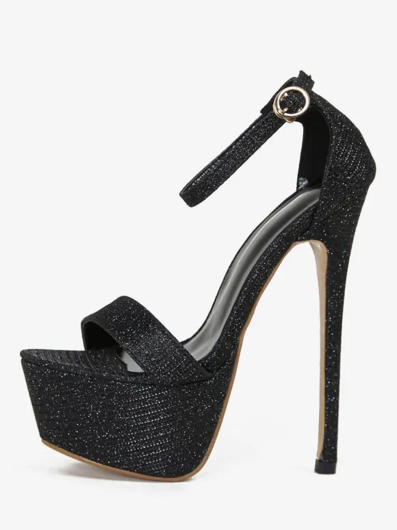 Sandales Sexy Chaussures Femmes En Cuir Pu Noir Bout Rond Chaussures Sexy Hautes