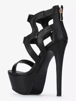 Sandales sexy noir en PU croisé Chaussures femme talon haut