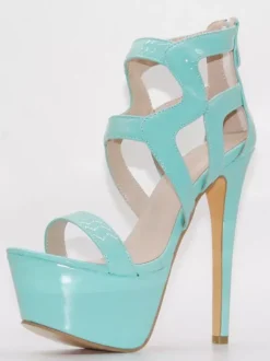 Sandales sexy noir en PU croisé Chaussures femme talon haut