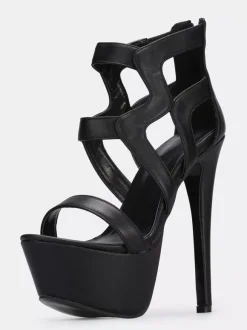 Sandales sexy noir en PU croisé Chaussures femme talon haut