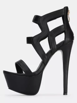 Sandales sexy noir en PU croisé Chaussures femme talon haut