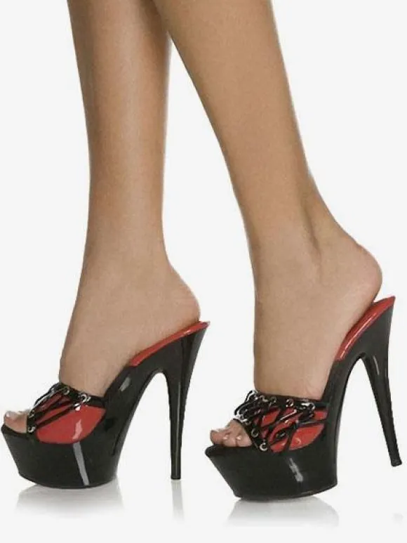 Sandales sexy noires à plateforme et bout ouvert à lacets à talons aiguilles pantoufles pour femmes sandales à talons hauts