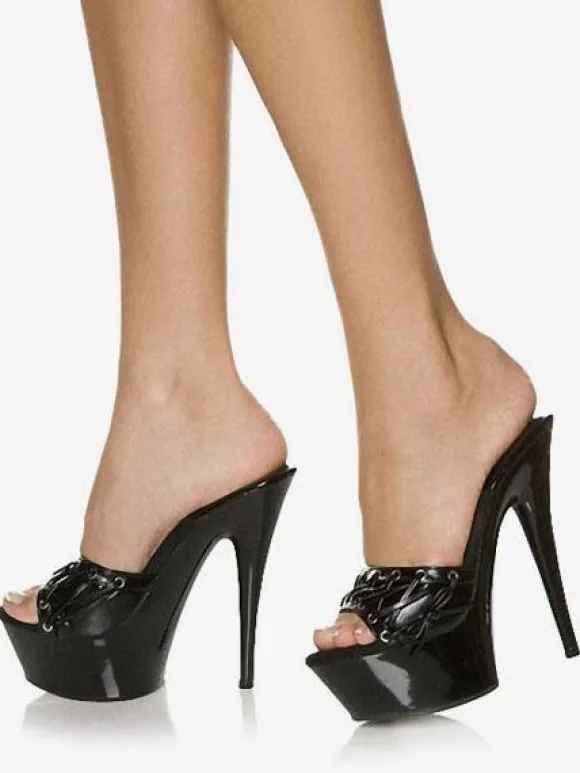 Sandales sexy noires à plateforme et bout ouvert à lacets à talons aiguilles pantoufles pour femmes sandales à talons hauts