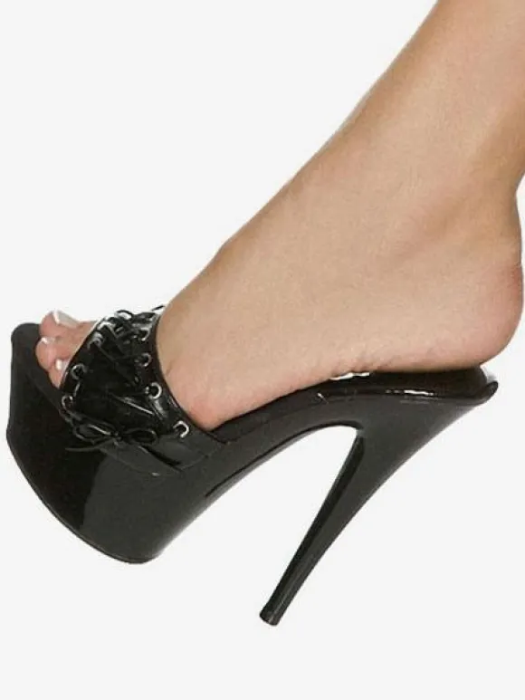 Sandales sexy noires à plateforme et bout ouvert à lacets à talons aiguilles pantoufles pour femmes sandales à talons hauts