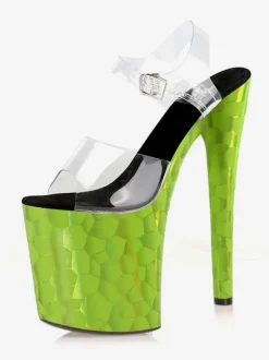 Sandales sexy pour femme Oragnge rouge PVC haut bout ouvert talon aiguille bride à la cheville talons