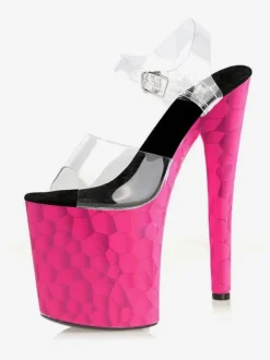 Sandales sexy pour femme Oragnge rouge PVC haut bout ouvert talon aiguille bride à la cheville talons
