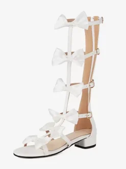 Sandales Sweet Lolita avec n艙uds et bout rond en cuir PU chaussures d'été blanches Lolita