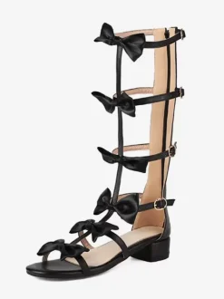 Sandales Sweet Lolita avec n艙uds et bout rond en cuir PU chaussures d'été blanches Lolita
