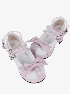 Sandales Sweet Lolita avec n艙uds à bout rond en cuir PU chaussures d'été blanches Lolita