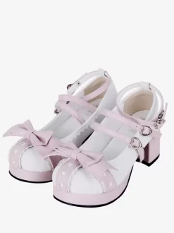 Sandales Sweet Lolita avec n艙uds à bout rond en cuir PU chaussures d'été blanches Lolita