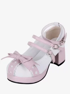 Sandales Sweet Lolita avec n艙uds à bout rond en cuir PU chaussures d'été blanches Lolita
