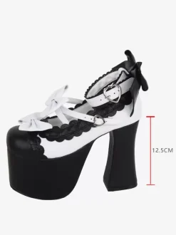 Sandales Sweet Lolita avec n艙uds à bout rond en cuir PU chaussures d'été noires Lolita