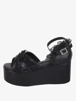 Sandales Sweet Lolita en dentelle et bout ouvert en cuir PU chaussures d'été noires Lolita