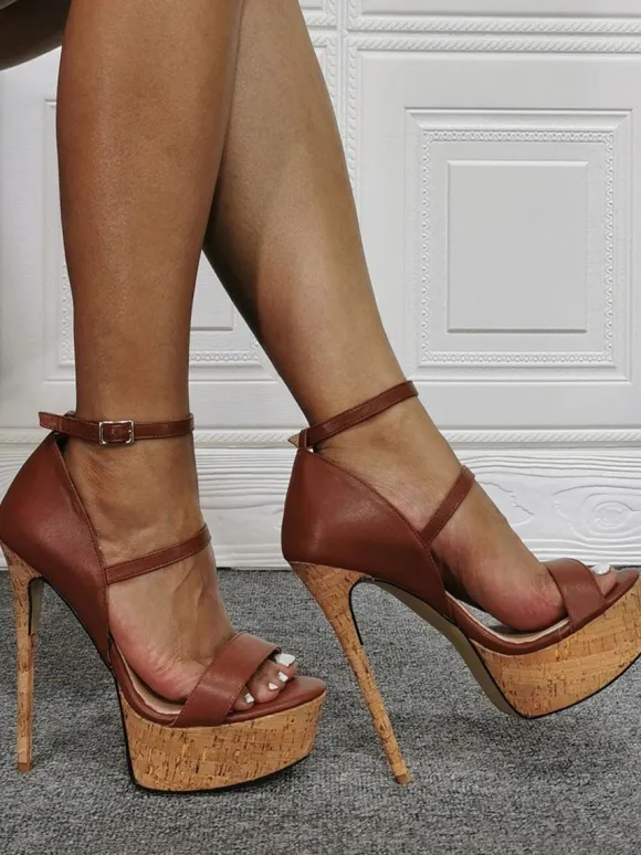 Sandales Talons Hautes Sexy avec Plateforme Femmes à Lacets à Cuir Synthétique Bicolores avec Bout Ouvert avec Boucles Etés Talons Hautes Aiguilles