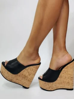 Sandales Compensées En Cuir PU Pour Femmes Décontracté