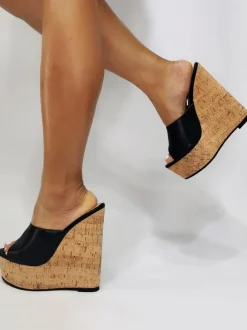 Sandales Compensées En Cuir PU Pour Femmes Décontracté