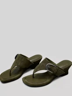 Sandales compensées pour femmes tongs en daim avec boucle