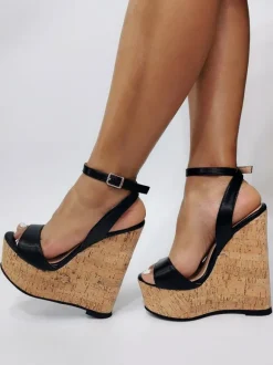 Sandales compensées sexy pour femmes  sandales compensées à bride de cheville et plateforme à bride arrière blanches