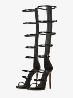 Sandales de gladiateur noires femmes chaussures à bride avec boucle et bretelles à talons hauts