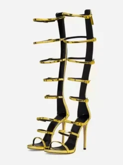 Sandales de gladiateur noires femmes chaussures à bride avec boucle et bretelles à talons hauts