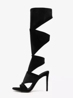 Sandales De Gladiateur Talon Aiguille Pour Femmes Chaussures En Micro-Daim Noir