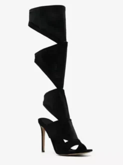 Sandales De Gladiateur Talon Aiguille Pour Femmes Chaussures En Micro-Daim Noir