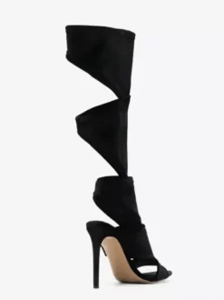 Sandales De Gladiateur Talon Aiguille Pour Femmes Chaussures En Micro-Daim Noir